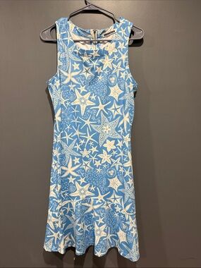 Sunsations Blue Starfish Print Sleeveless Sundress/coverup